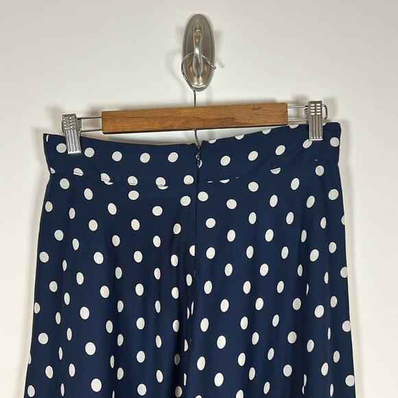 Anthropologie Porridge Retro Tie Waist Tandy Midi navy polka dot skirt Size S - Picture 6 of 10